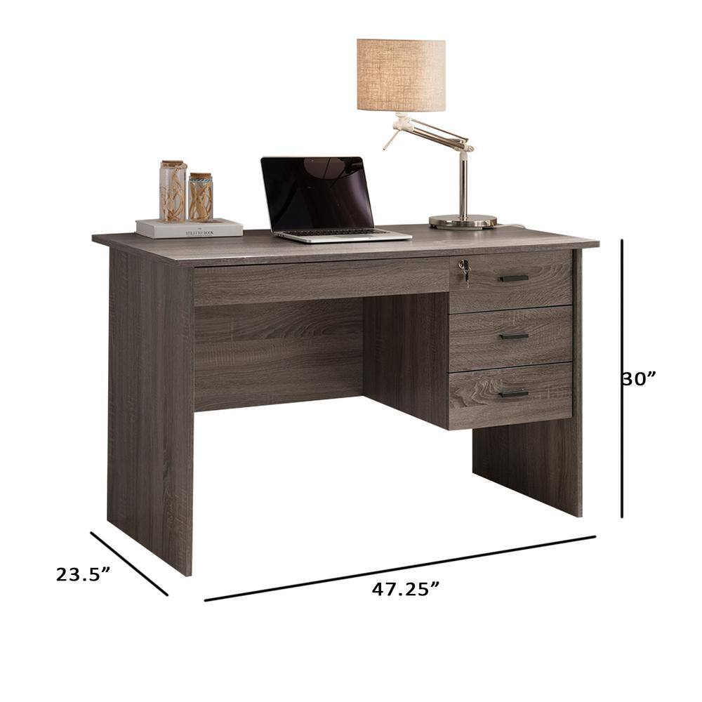 Benzara 48 in. Rectangular Gray 3 Drawer Computer Desk with Locking Feature BM148857