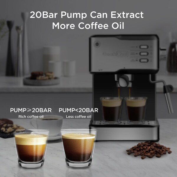 20 Bar Pump Coffee Machine Compatible with ESE POD Capsules FilterandMilk Frother Steam Wand