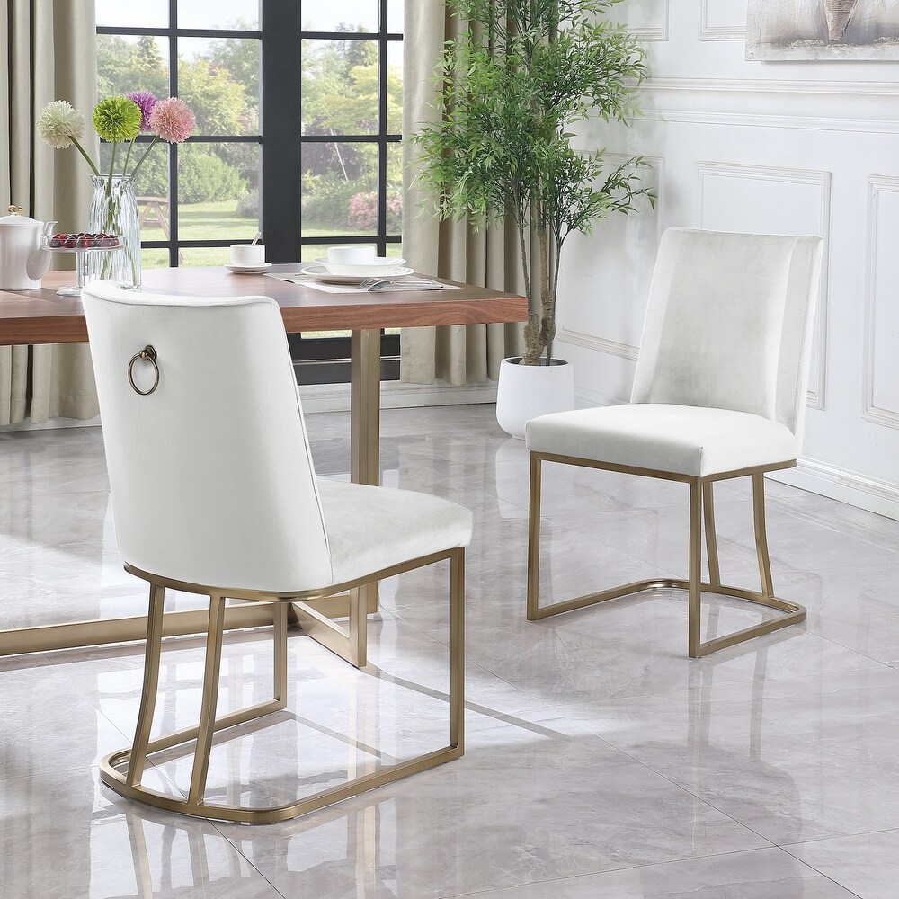 Modern Velvet Upholstered Dining Chair wih Brushed Golden Legs and Anti Slip Footpad for Kitchen  Bedroom  Living Room  Set of 2