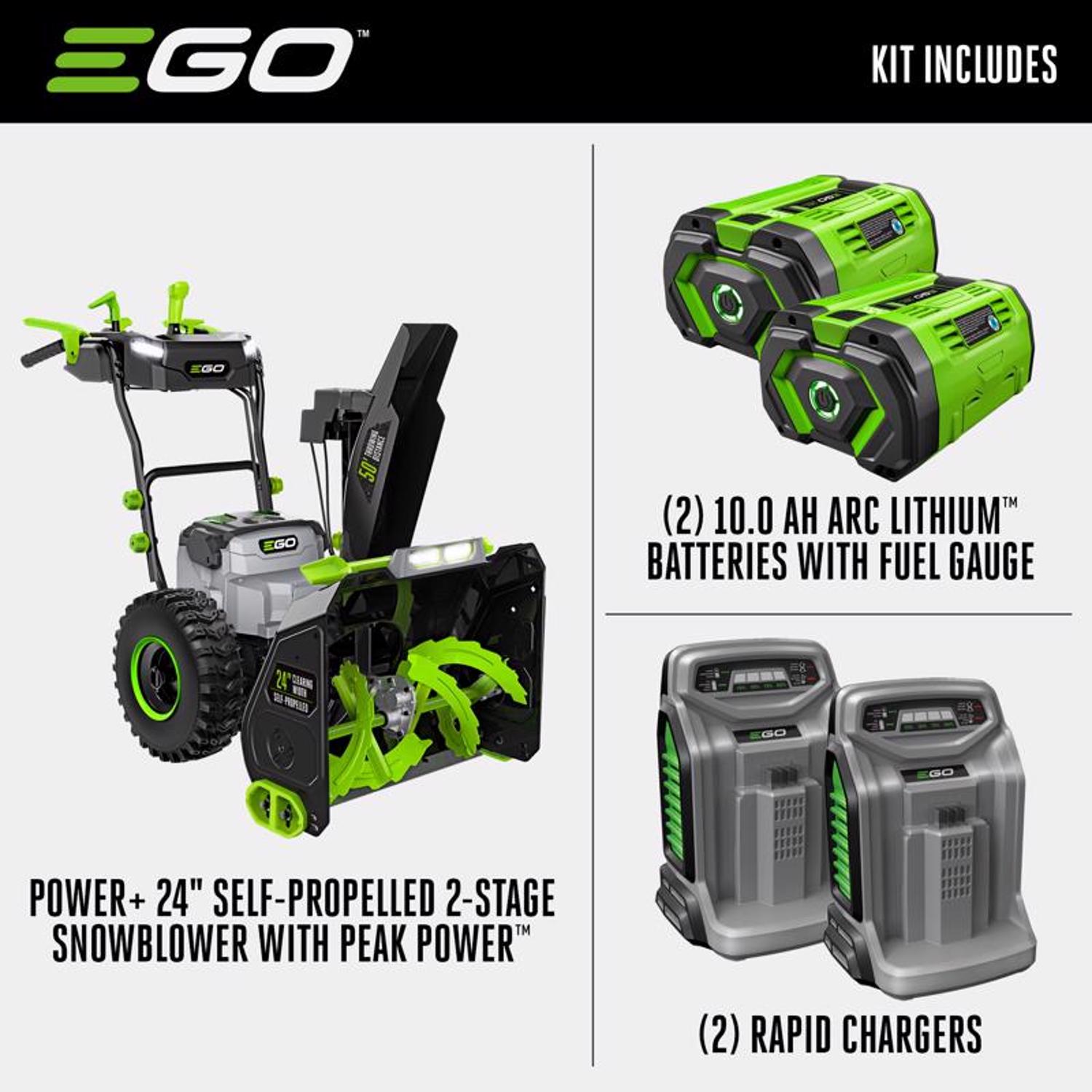 EGO Power+ SNT2406 24 in. Two stage 56 V Battery Snow Blower Kit (Battery \u0026 Charger) W/ TWO 10.0 AH BATTERIES \u0026 CHARGERS