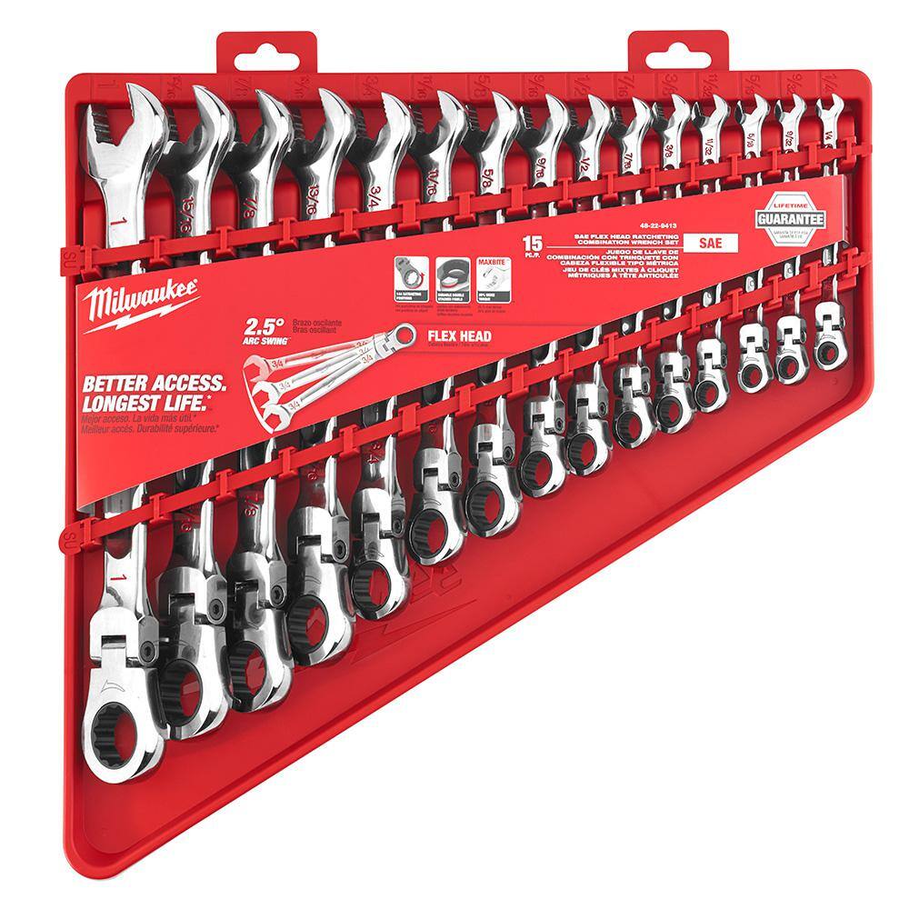 MW 144-Position Flex-Head Ratcheting Combination Wrench Set SAE and METRIC (30-Piece) 48-22-9413-48-22-9513