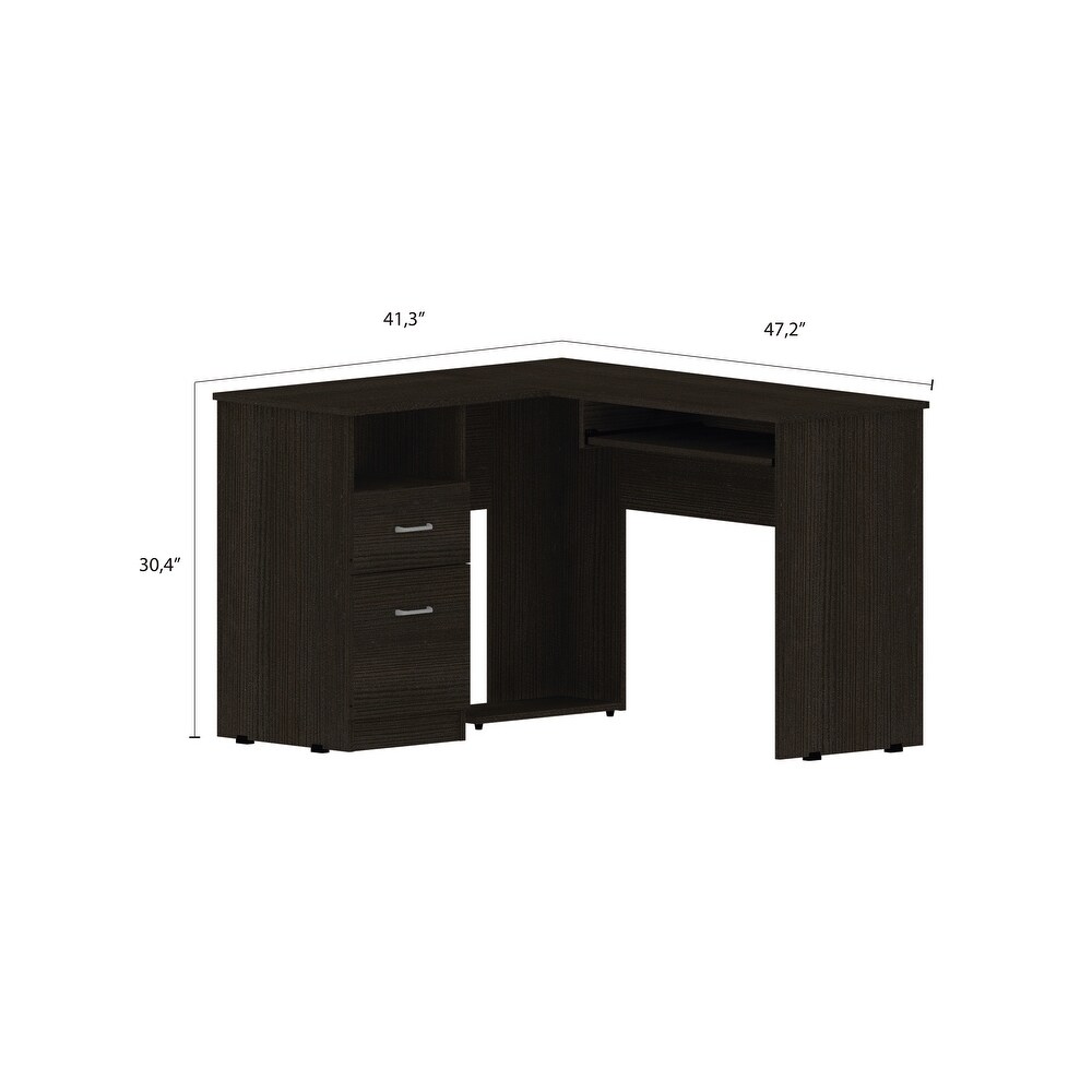 Glendale 2 Drawer 1 Shelf L Shaped Computer Desk Black Wengue