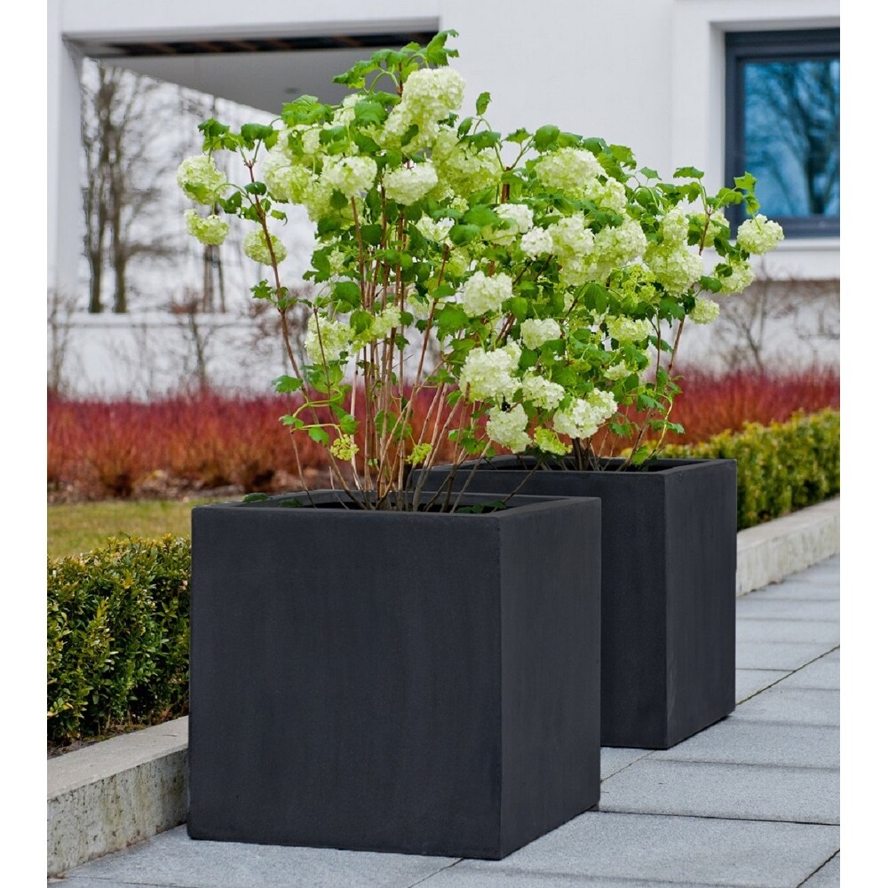 Natural Block Square Planter Pot Indoor Outdoor Fiberstone Planter Box 16 in   Medium   16\