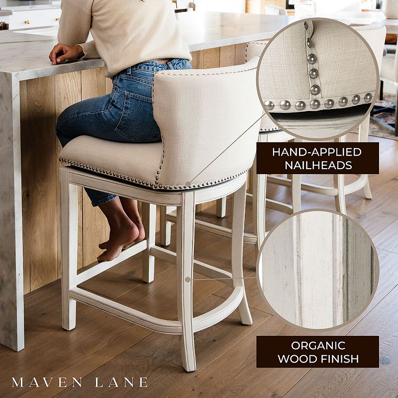 Maven Lane Hugo Counter Stool， White Oak Finish Natural Color Fabric Upholstery