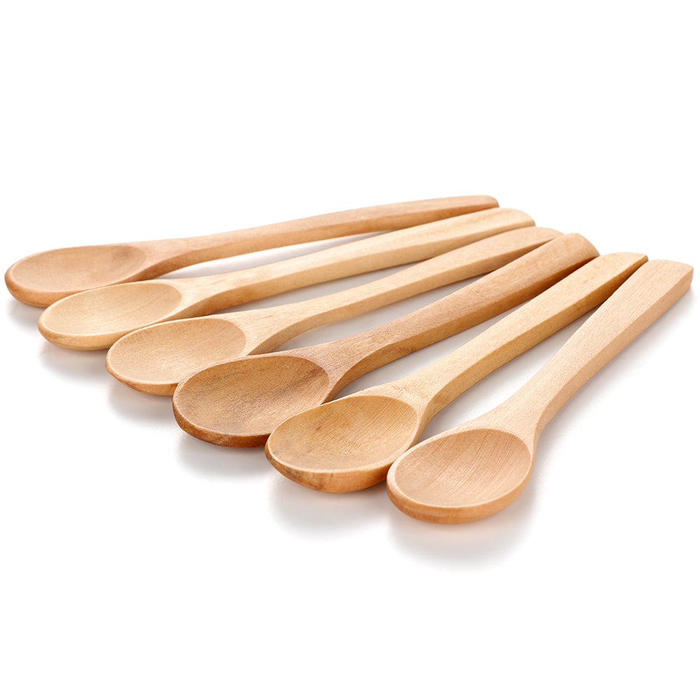 6Pcs Wooden Bamboo Honey Dessert Food Cake Food-grade Spoon Coffee Condiment Cooking Utensil Scoop Spoon Catering Teaspoon Tools