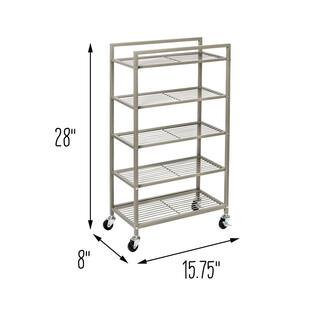 Honey-Can-Do 5-Tier Steel 4-Wheeled Bathroom Cart in Satin Nickel BTH-09096