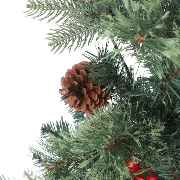 Artificial 4ft Christmas Tree with Metal Pot and Prelit LED Lights with Pine Cones and Berry Decorations