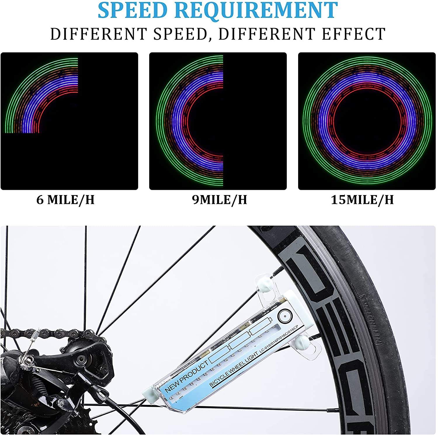 AT 16 LED Colorful Mountain Bike Flash Spoke Warning Light Signal Reflective Bicycle Wheel Light Cycle Tyre Light