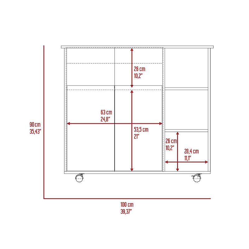 Serbia Kitchen Island， One Cabinet， Four Open Shelves