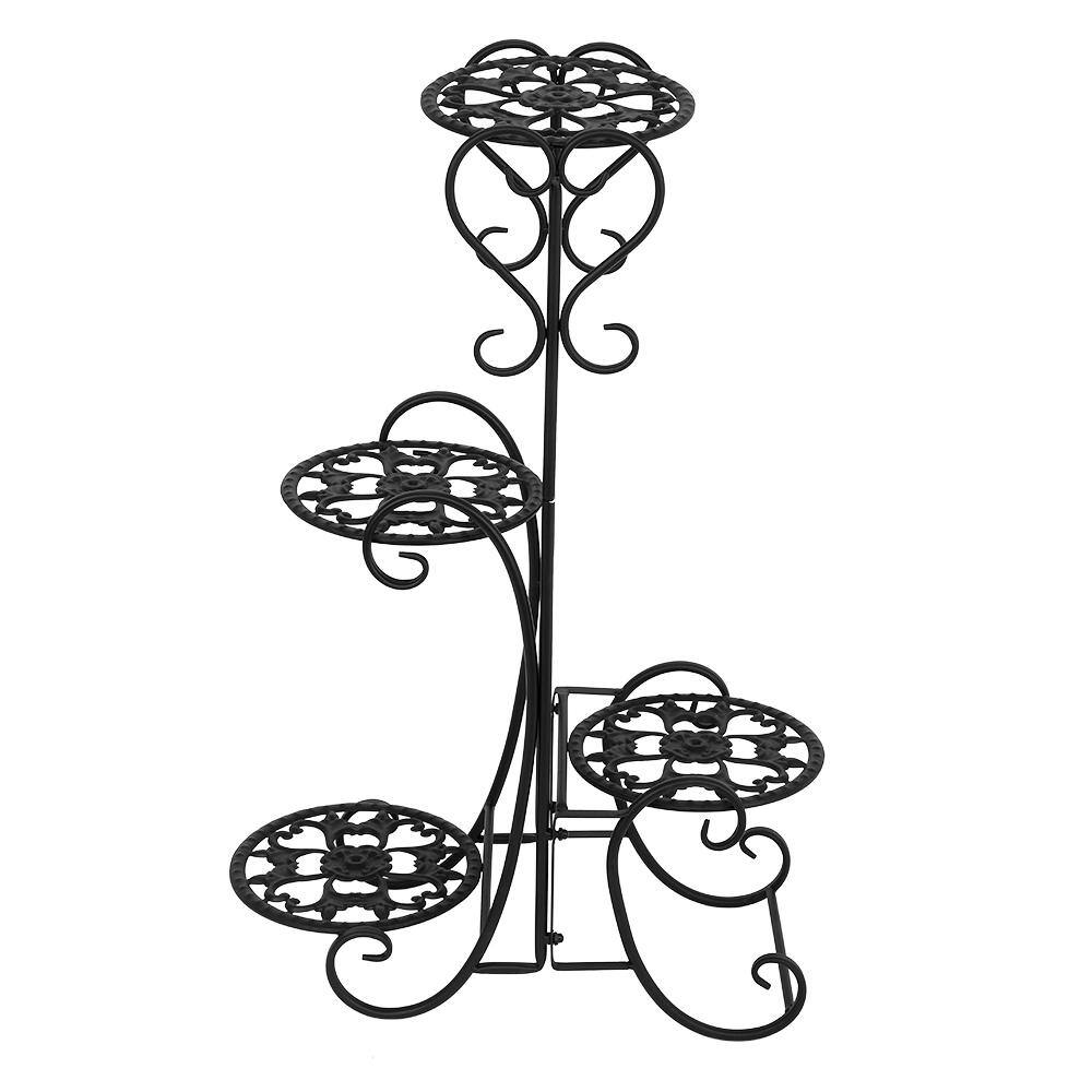 Karl home 32.28 in. Tall IndoorOutdoor Black Metal Plant Stand (4-Tiered) 302109922222