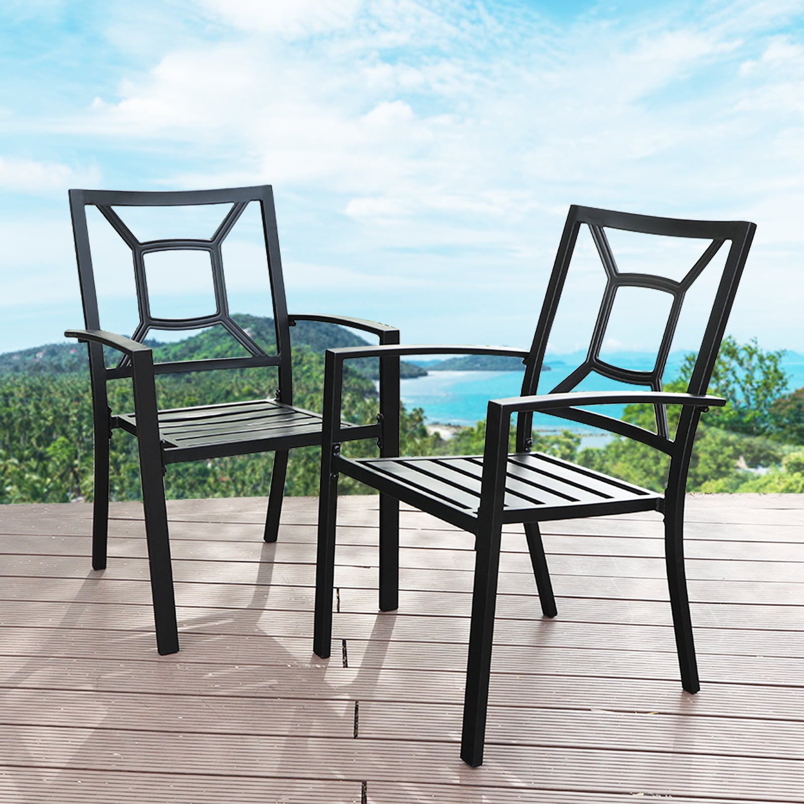 MF Studio Patio Dining Chair Outdoor Arm Chairs Power-coated Steel Frame for Indoor ＆ Outdoor, 2 Pack - Black