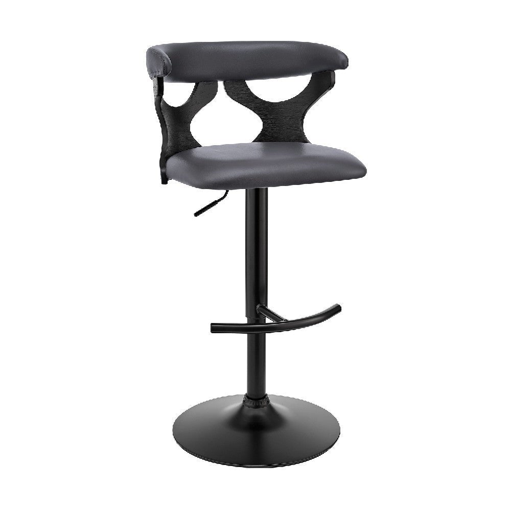 Adjustable Barstool with Curved Cut Out Wooden Back - 20 L X 20 W X 43 H Inches