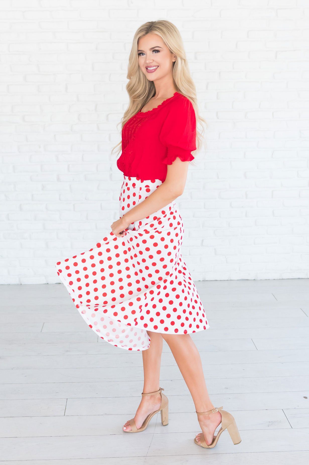 Twirling Dotted Modest Aline Skirt