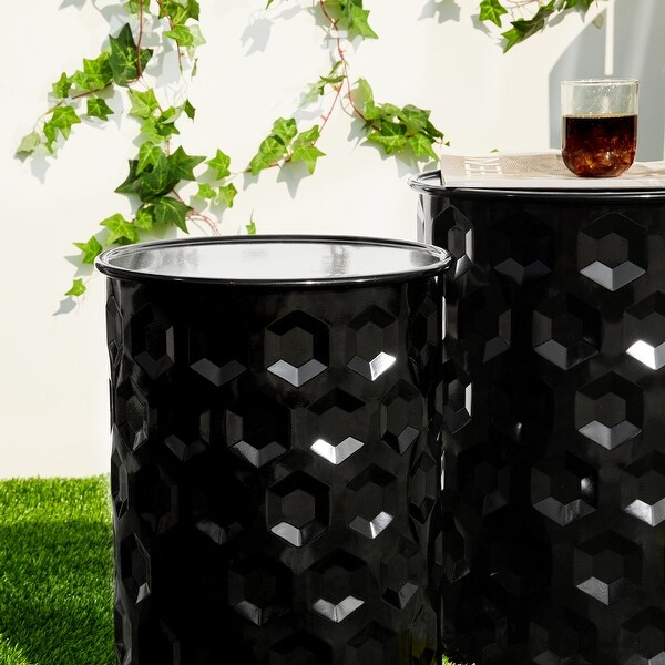 Glitzhome Set of 2 Glossy Black Metal Outdoor Table Accent Stool