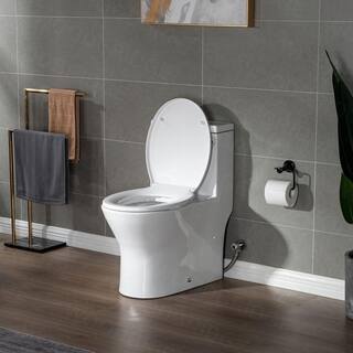 WOODBRIDGE Brick 1-Piece 1.11.6 GPF High Efficiency Dual Flush All-In-One Round Toilet in White with Soft Closed Seat Included HB0500-A