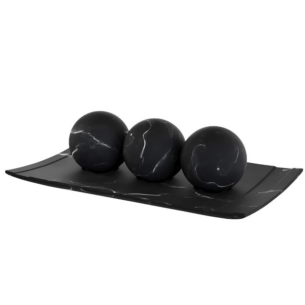 Creative Scents Matte Black Home Decor Tray And Orb Set