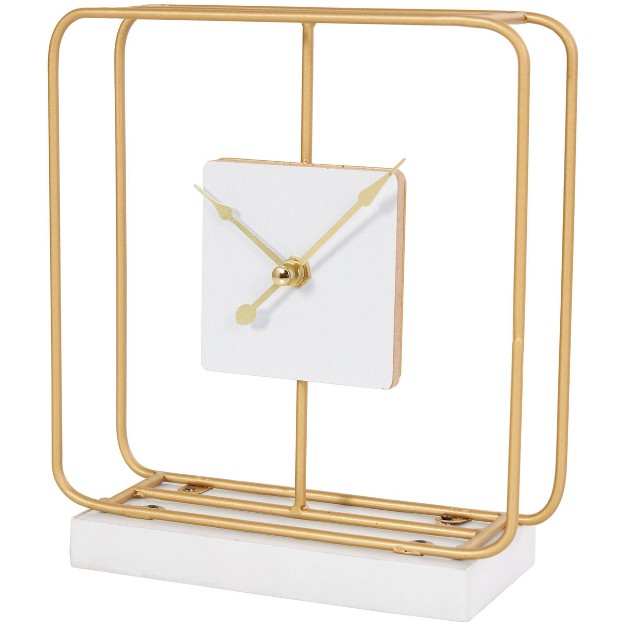 Metal Geometric Open Frame Clock With White Clockface And Base Gold Olivia amp May