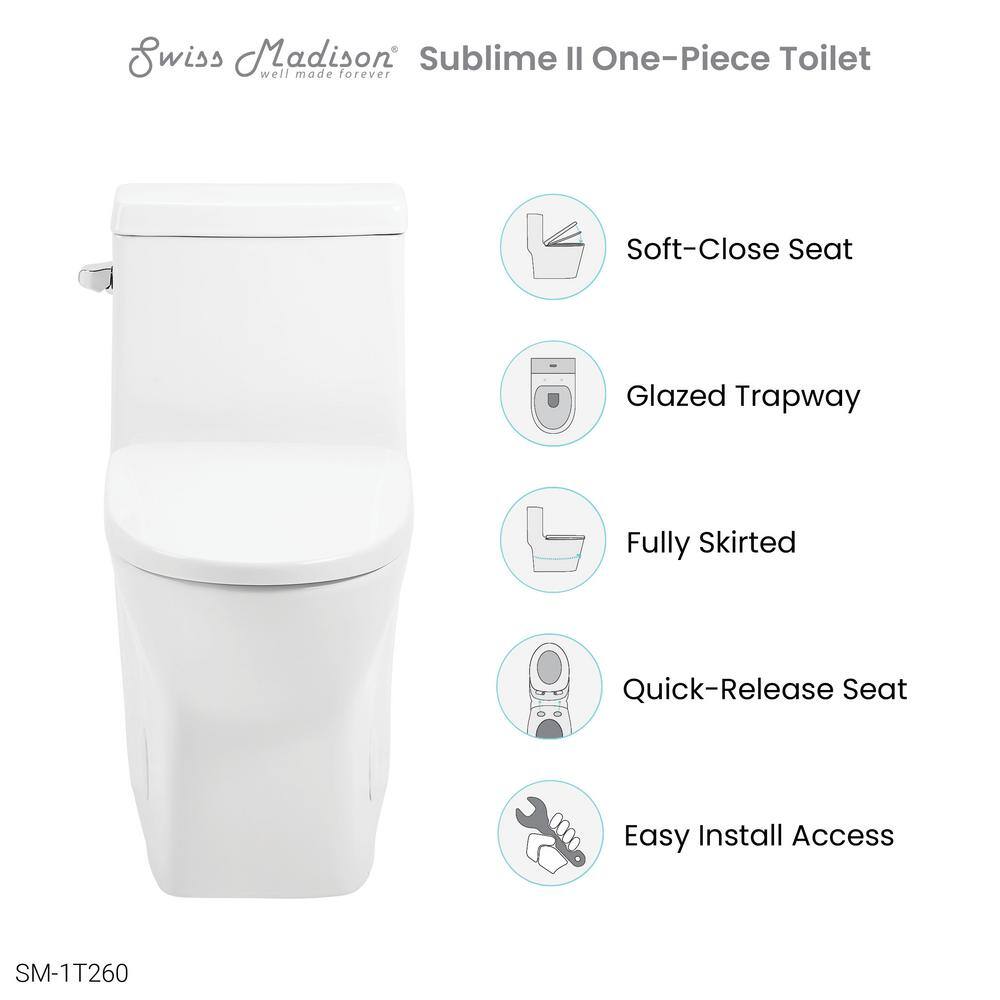 Swiss Madison Sublime II 1-Piece 1.28 GPF Single Flush Round Toilet in Glossy White Seat Included SM-1T260