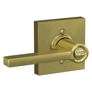 Schlage Latitude Satin Brass Keyed Entry Door Lever with Collins Trim F51A V LAT 608 COL