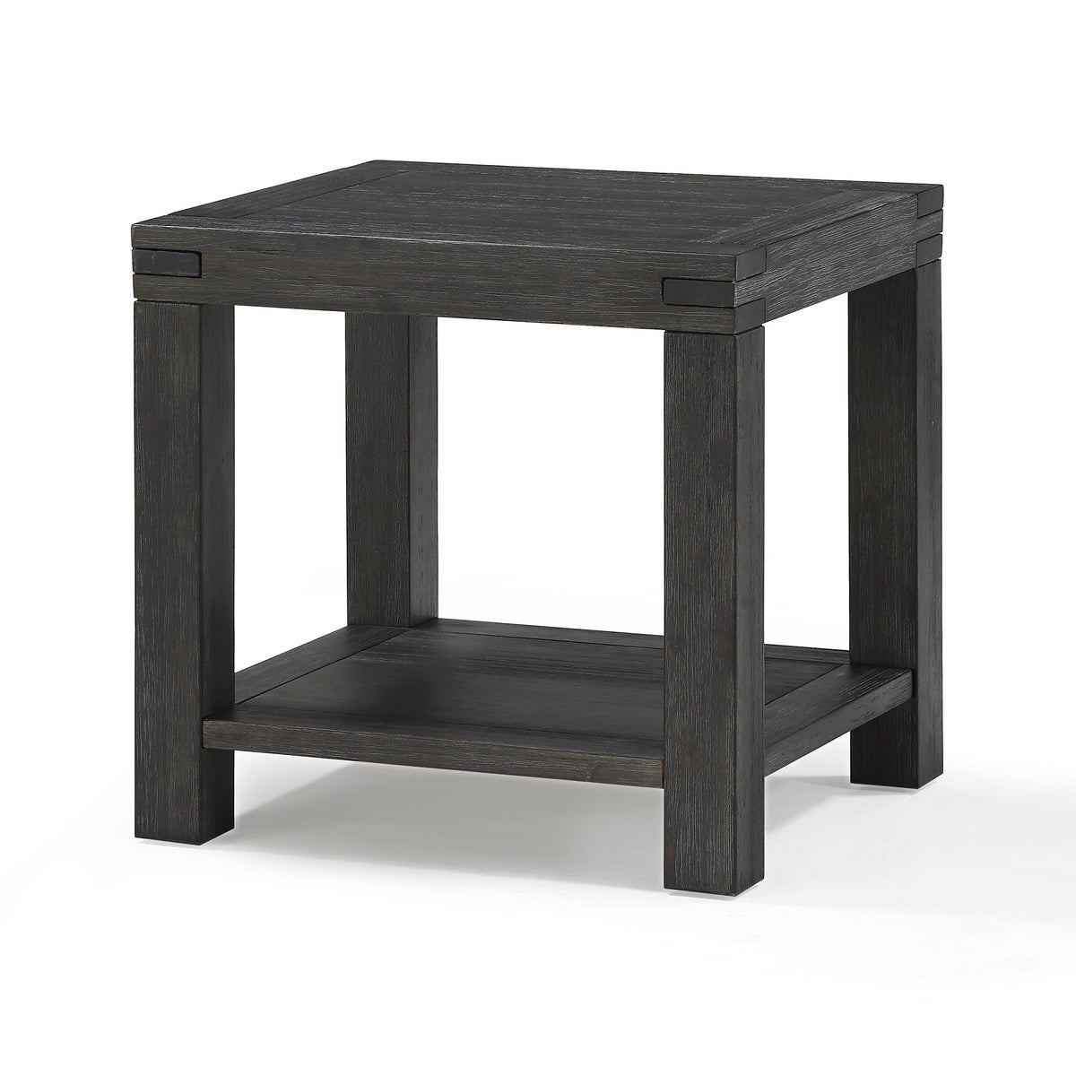 Wooden End Table with Block Legs and Open Shelf， Dark Gray - 11 H x 27 W x 24 L Inches