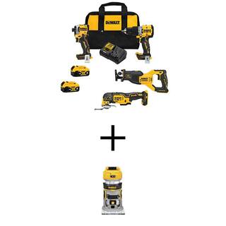 DW 20V MAX Lithium-Ion Cordless Brushless 4 Tool Combo Kit and 20V MAX XR Cordless Brushless Compact Router DCK4050M2WW600B