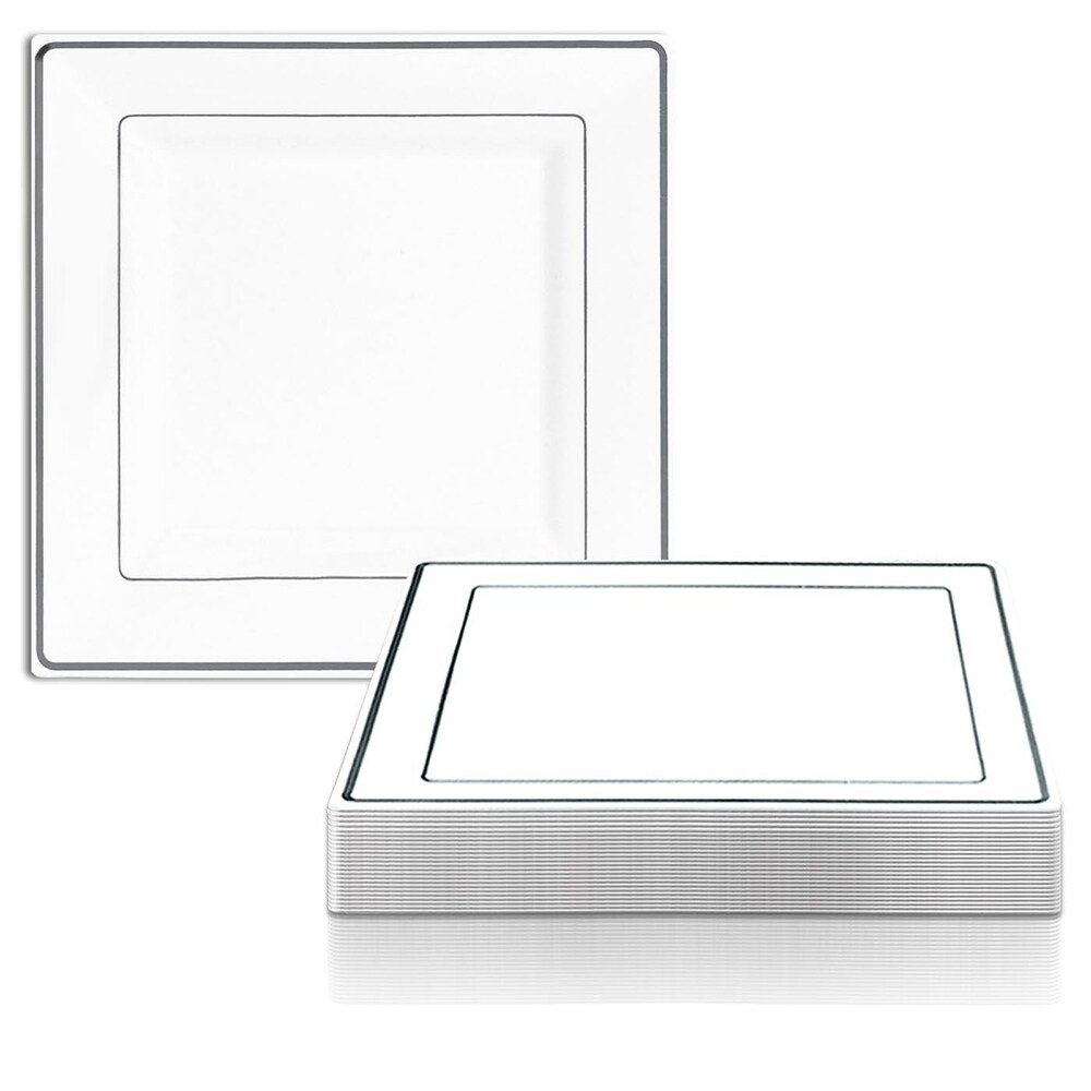 Square Shiny Edge Rim Disposable Plastic Plate Packs   Party Supplies