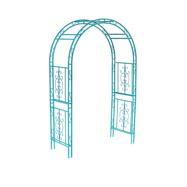 Evergreen Montebello Iron Garden Arbor Coastal Blue 53 X 84 X 23 Inches Fade And Weather Resistant Outdoor Decor