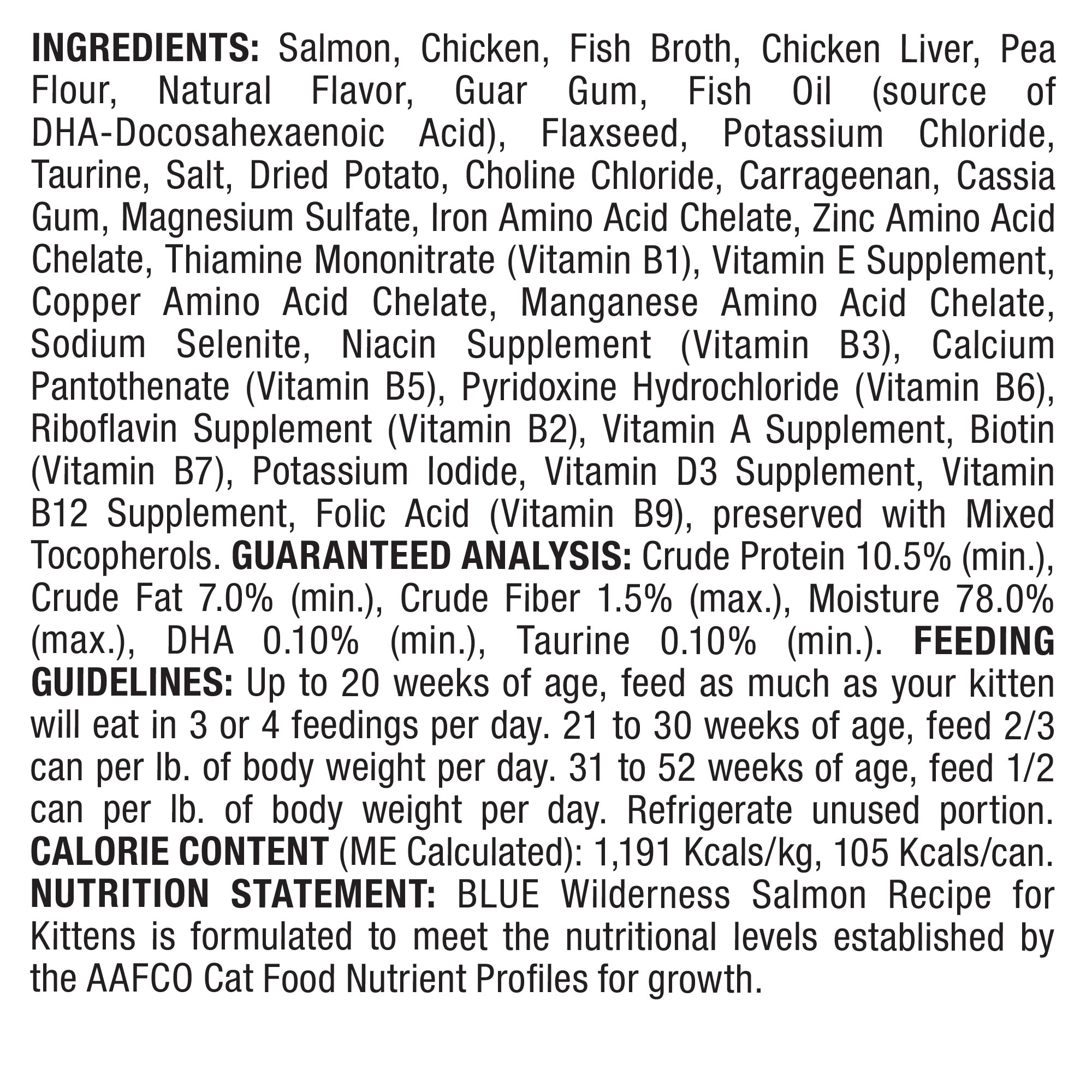 Blue Buffalo Blue Wilderness Kitten Salmon Recipe Wet Cat Food， 3 oz.， Case of 24