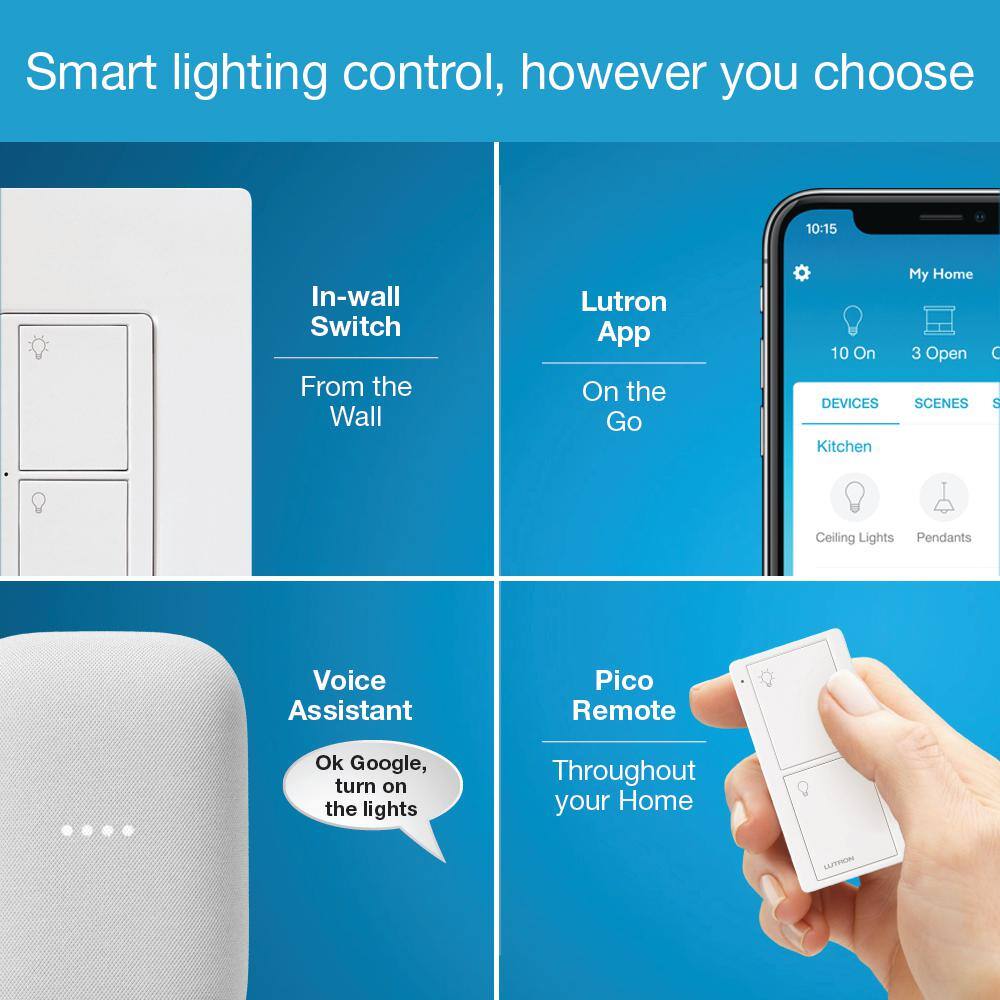 Lutron Caseta Smart Switch (2 Count) Deluxe Kit with Smart Hub and Pico Remote Neutral Wire Required (P-BDG-PKG2WS-WH) P-BDG-PKG2WS-WH