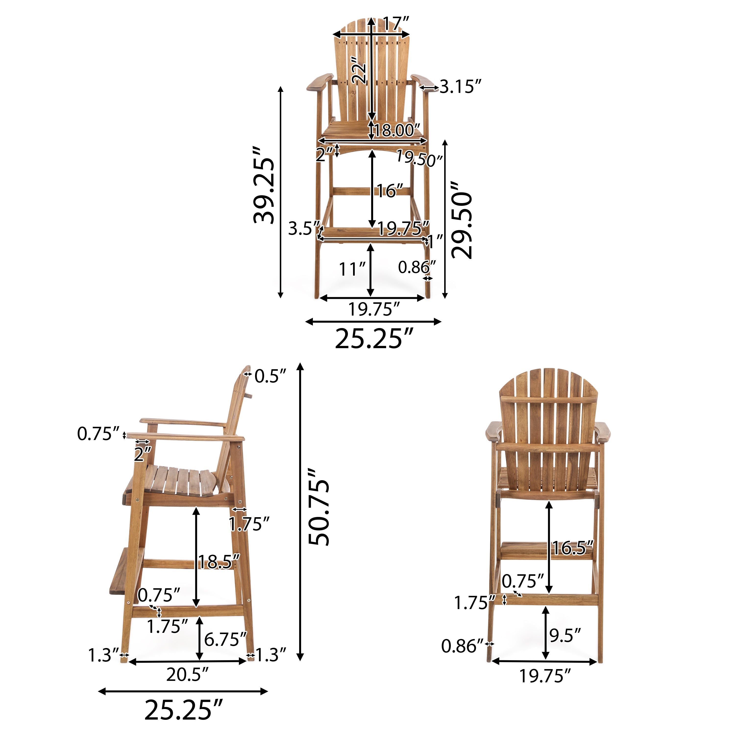 Malibu Outdoor Finished Acacia Wood Adirondack Barstools