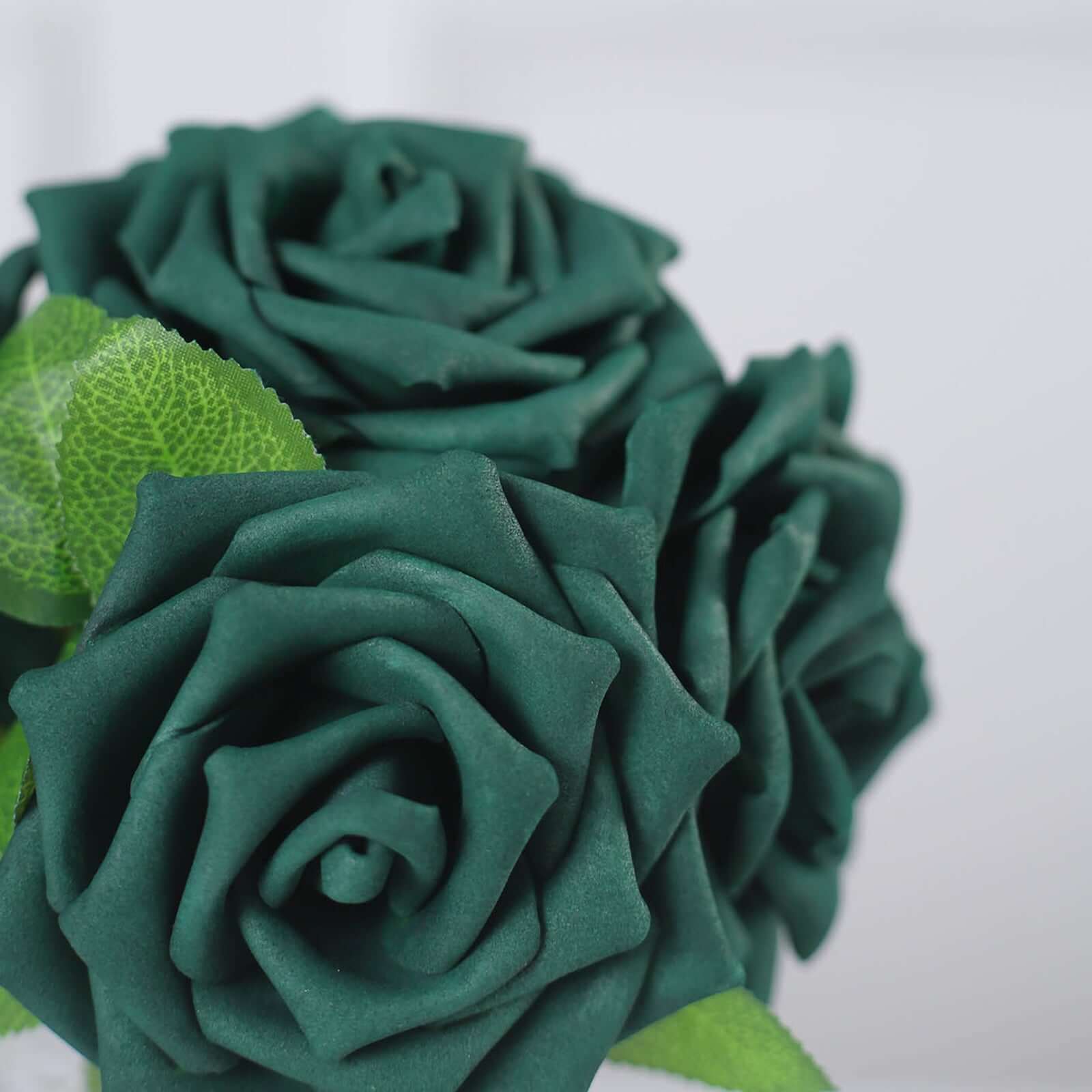 24 Roses Hunter Emerald Green Artificial Foam Flowers With Stem Wire and Leaves 5