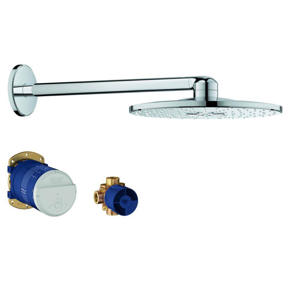 GROHE 2-Spray 12 in. Single Wall Mount Fixed Rain Shower Head in Chrome 26502000