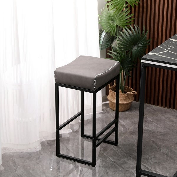 Modern Upholstered PU Leather Barstools with Metal Legs (Set of 2)