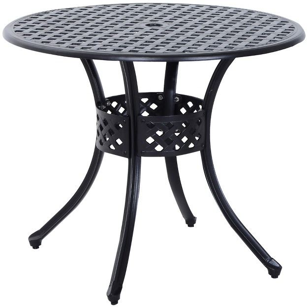 Patio Dining Table Round Cast Aluminium Outdoor Bistro Table With Umbrella Hole Black