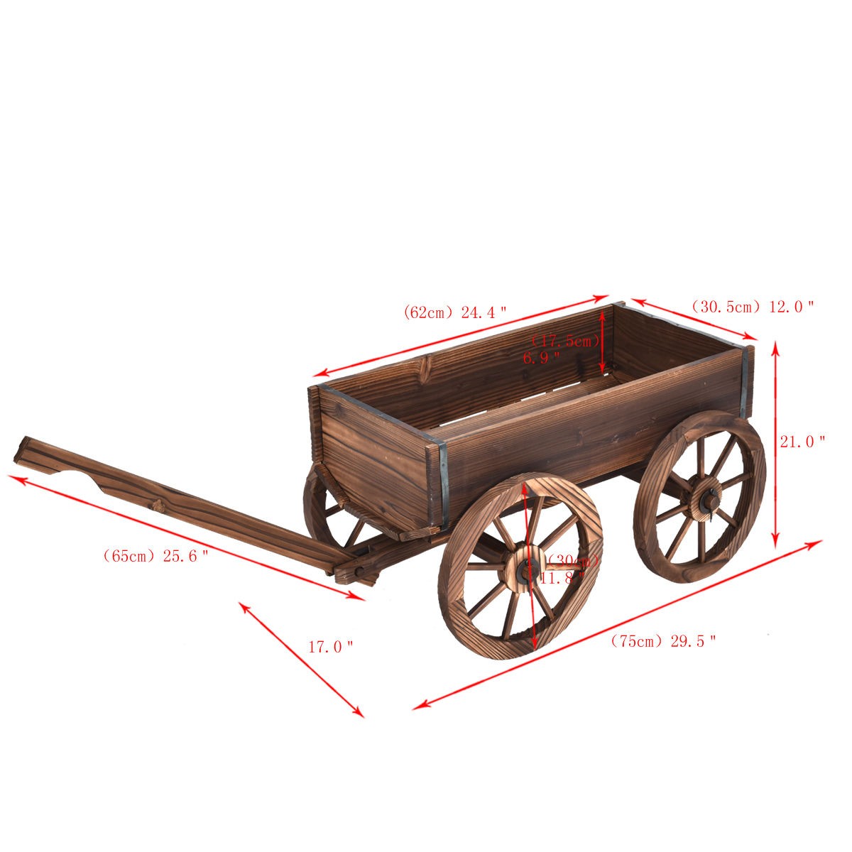 Wood Wagon Planter Flower Pot Stand with Wheels for Garden Outdoor Decor