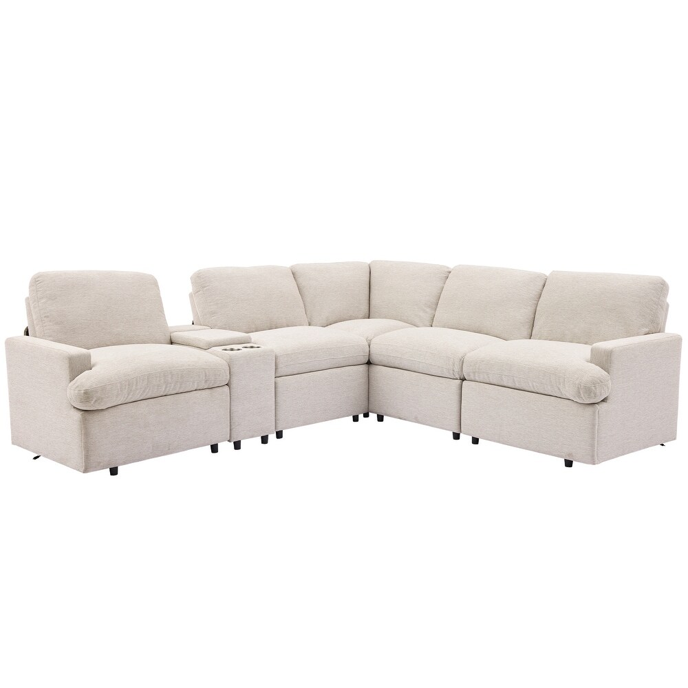 104'' Power Recliner Corner Couch w/ USB Ports and Power Socket  L shape Sectional Sofa Set w/ Storage Box   Cupholders