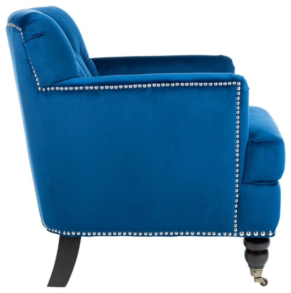 Leonard Tufted Club Chair Navy Blue/Espresso   Eclectic   Armchairs And Accent Chairs   by V.S.D Furniture  Houzz