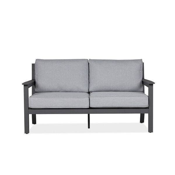 Ortun Outdoor Two Seat Sofa in Gray w/Gray Cushions by Real Flame