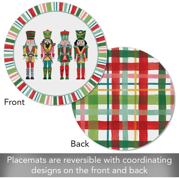 Nutcracker 4 Pack Round Reversible Easy Care Flexible Plastic Placemats Made in The USA Reversible Flexible Easily Wipes Clean