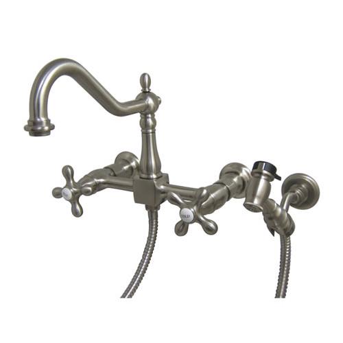 Kingston Brass KS1241AX Heritage 8 in. Wall Mount Kitchen Faucet， Polished Chrome