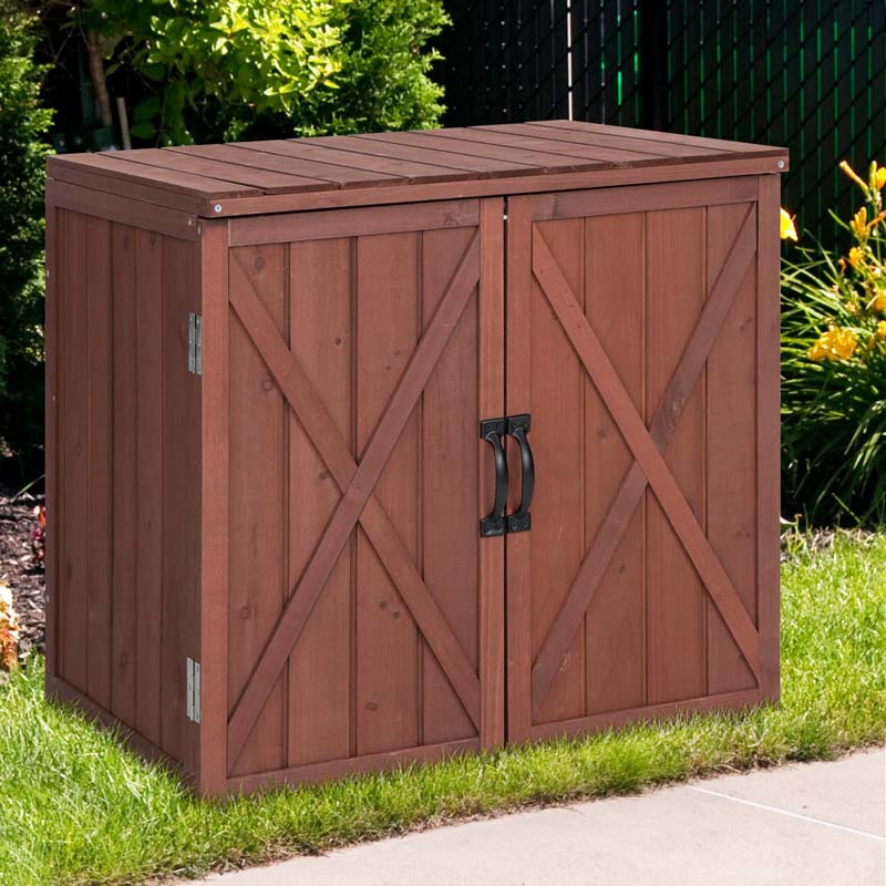 Wooden Garden Storage Cabinet Outdoor Tool Shed for Patio Backyard with Doors, 30