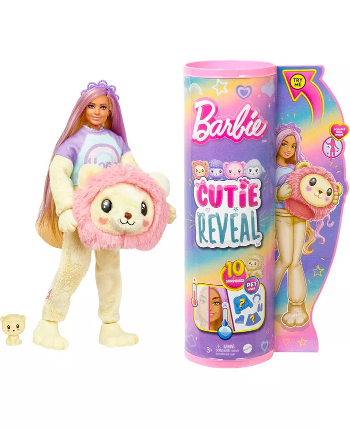 Barbie Cutie Reveal Doll and Accessories Cozy Cute T-shirts Poodle Star T-shirt Blue and Purple Streaked Hair Brown Eyes