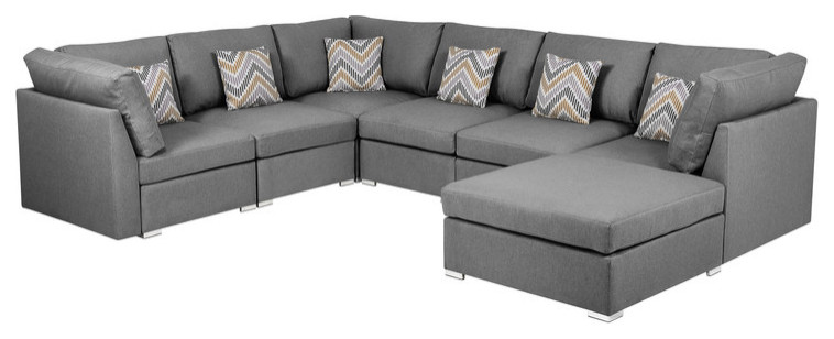 Amira Gray Fabric Reversible Modular Sectional Sofa with Ottoman  89825 7A   Contemporary   Sectional Sofas   by PARMA HOME  Houzz