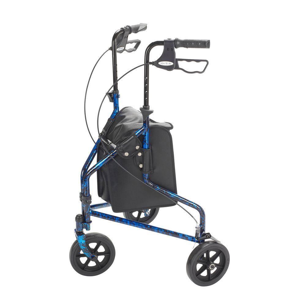 Drive Medical 3-Wheel Rollator Rolling Walker with Basket Tray and Pouch Flame Blue 10289bl