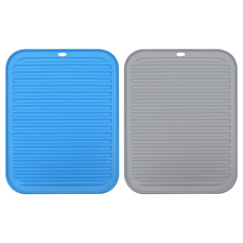 2 Pcs 12 x 9 Sink Drain Pad Silicone Dish Drying Mat Set