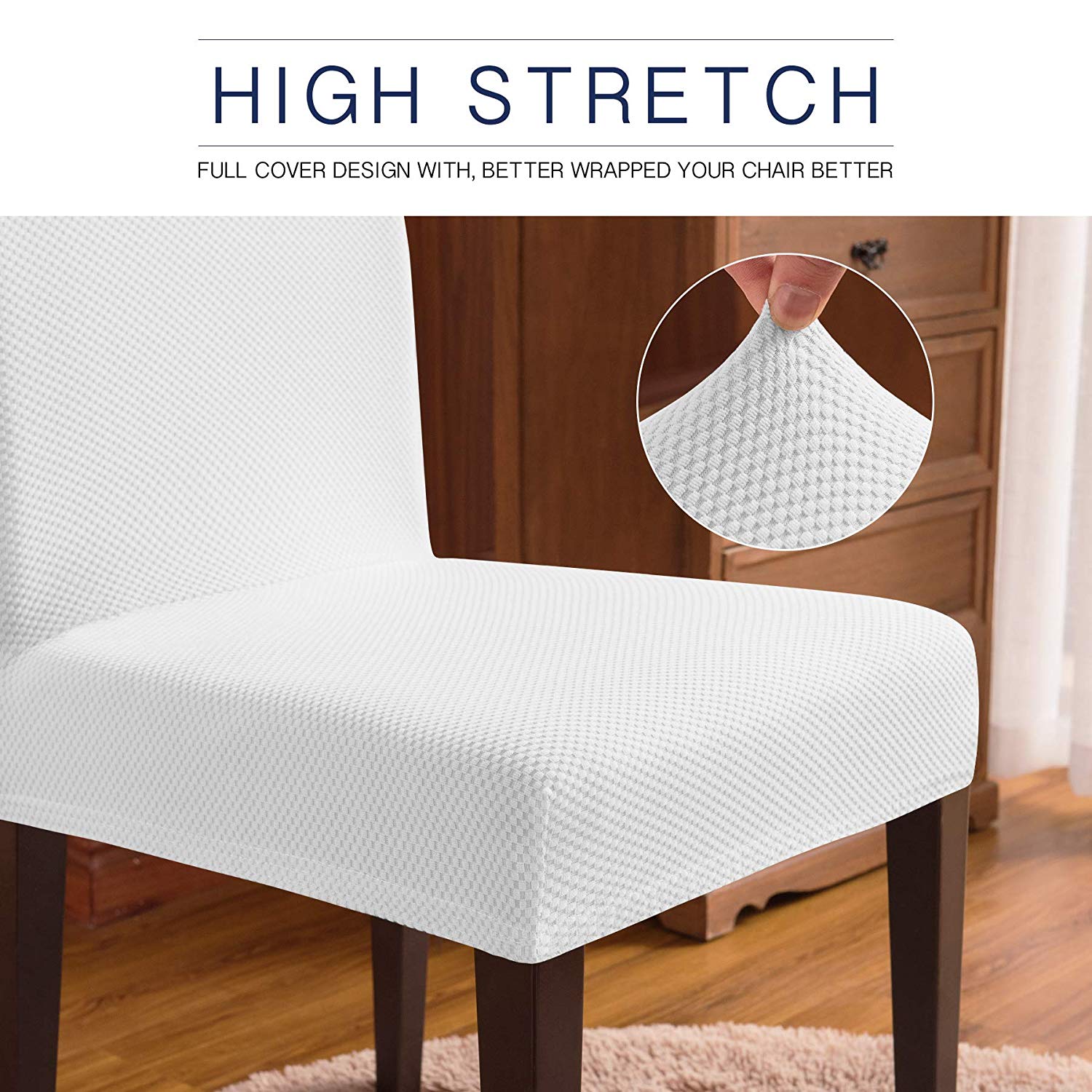 Subrtex Stretch Textured Pixel Dining Chair Slipcover (Set of 4, White )