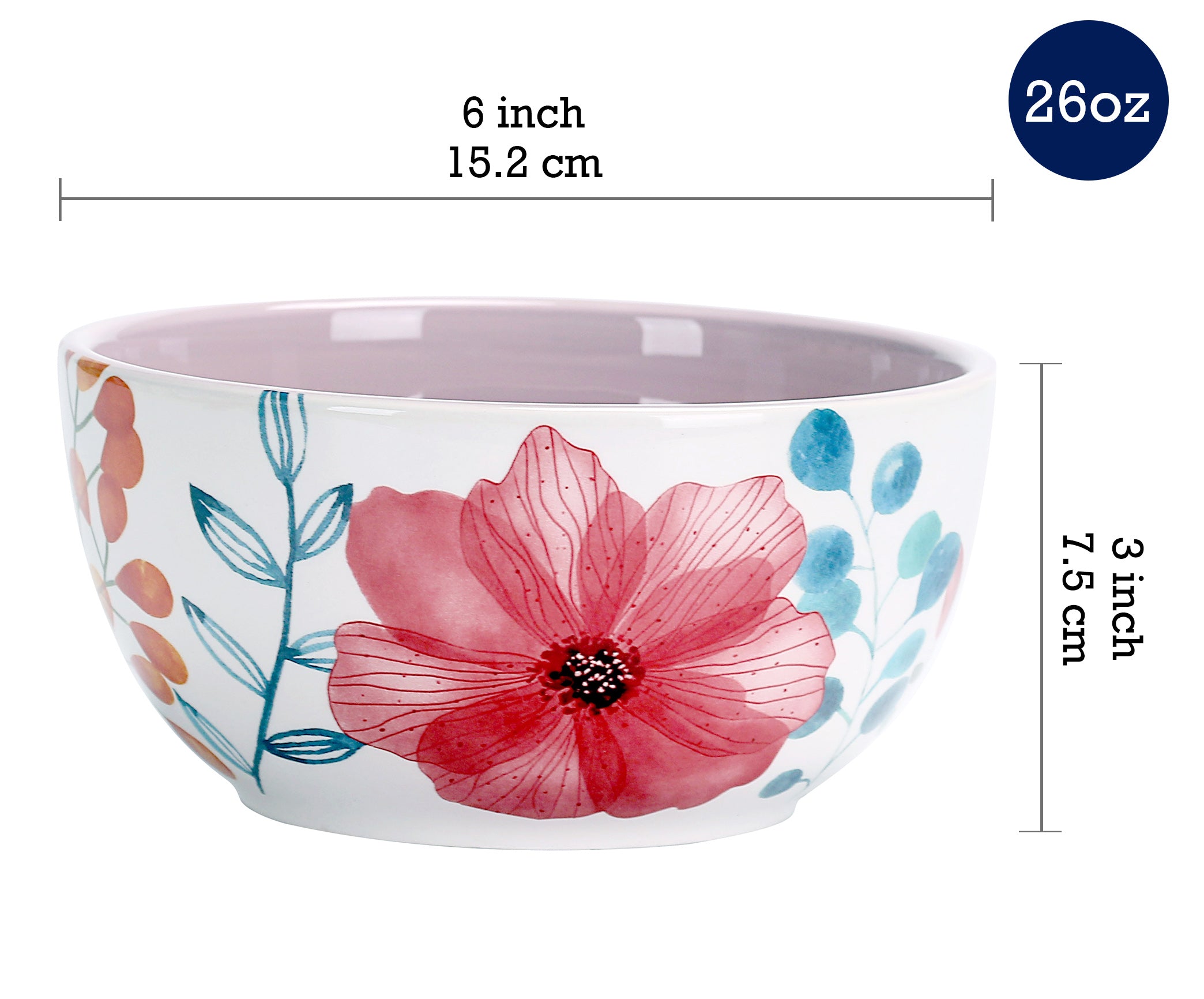 Bico Flower Carnival Ceramic Bowls Set of 4， 26oz， for Pasta， Salad， Cereal， Soup and Microwave and Dishwasher Safe