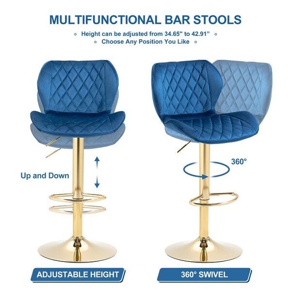 Set of 2 Velvet Adjustable Swivel Velvet Counter Height Bar Stools