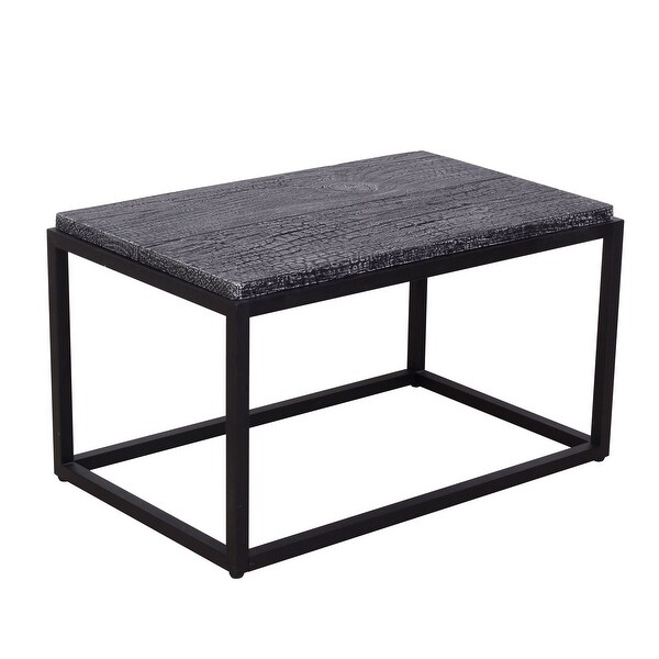 Charred WoodLook Concrete Rectangle Frame Coffee Table with Steel Base