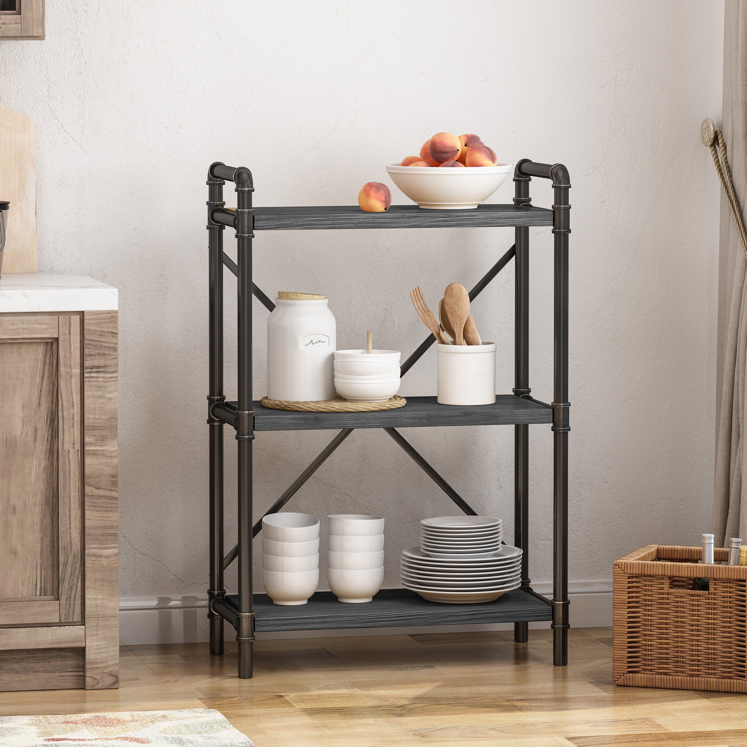 Bleckley Industrial Pipe Design 3-Shelf Etagere Bookcase